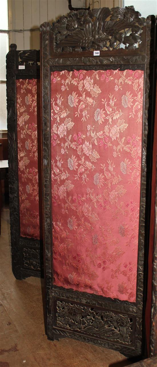 Japanese carved 4 fold screen